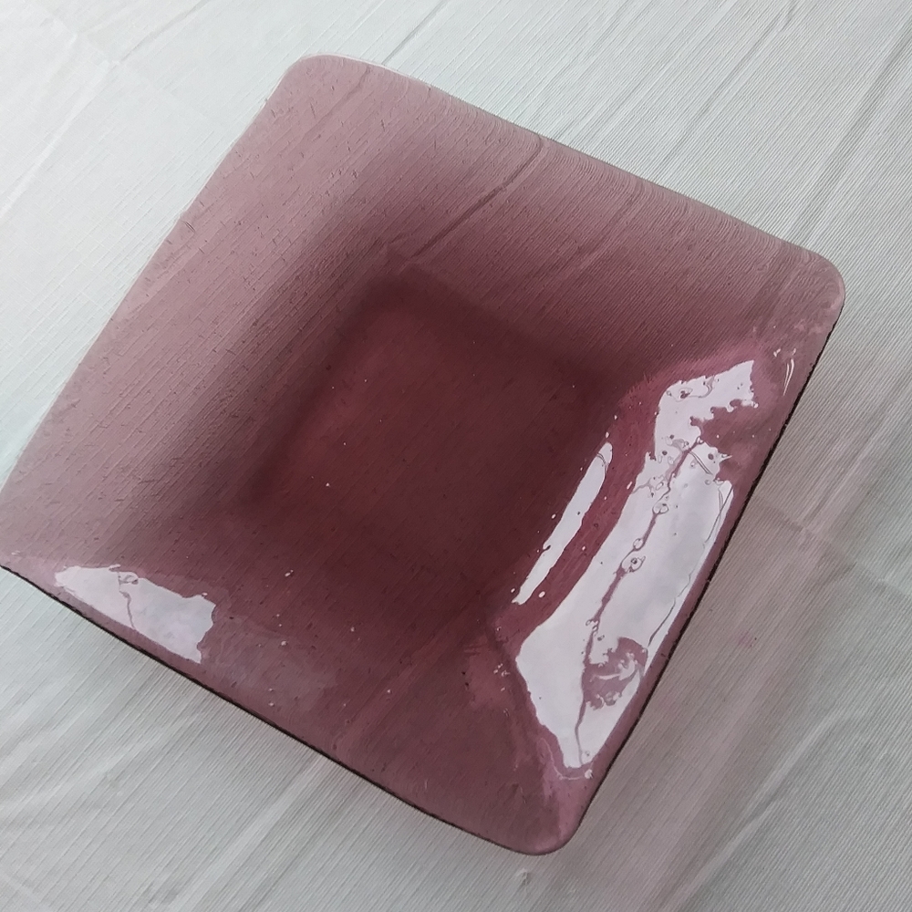 Heavy Blown Glass Bubble/Sparkle filled Purple Dish